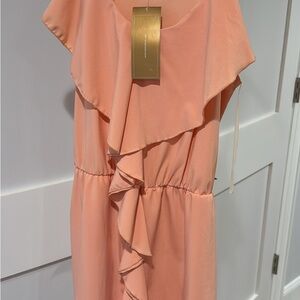 Francesca's Collections Peach Asymmetrical Ruffle Dress